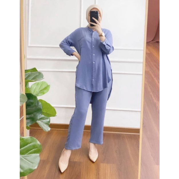 One Set Vianda Setelan Crinkle Airflow Polos Satu Set Celana Dan Atasan