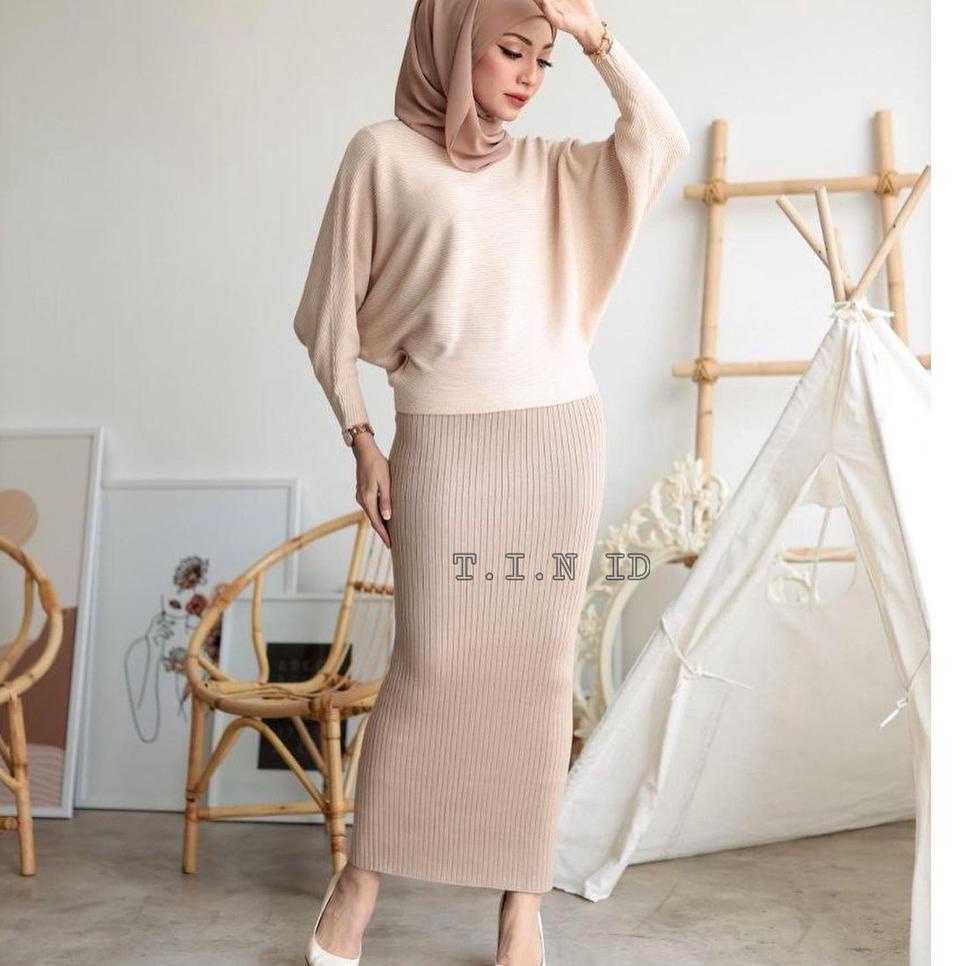 Menarik Rok rajut span premium Import Long pensil rib knit skirt