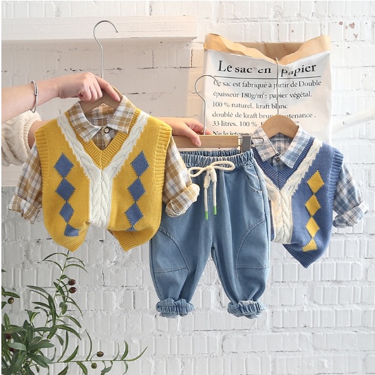 Mutiakids_ setelan anak laki laki import 3 in 1 | baju anak laki laki import | set baju anak laki KO