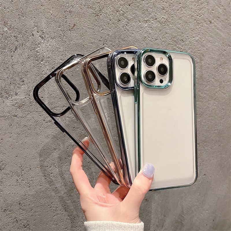 Case Bahan Akrilik Transparan Dengan Frame Metal Untuk iPhone 14 13 12 11 Pro X XS MAX XR 14 Plus