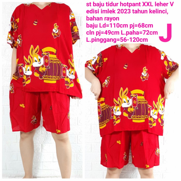 St Baju Tidur Hotpant Jumbo Rayon K.2 Edisi Imlek 2023 Tahun Kelinci [ Cuci Gudang