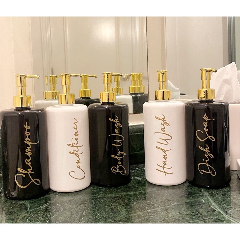 botol PUTIH GLOSSY EXCLUSIVE GOLD CHIC 500ml luxury . aesthetic bottle refill isi ulang tempat sabun cair estetik pump