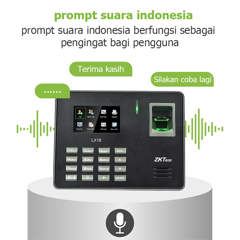 ZKTeco Mesin Absen LX16 Fingerprint Mesin Absensi Sidik Jari Bahasa Indonesia Penempatan Mesin Di Meja/Di Dinding