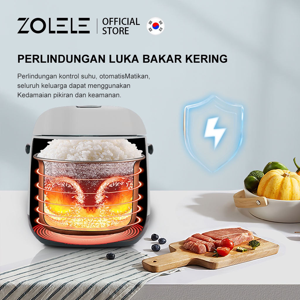 ZOLELE Rice Cooker Penanak Nasi Mini Panci Listrik 2-3 Porsi Smart Micro Processor Electric Cooker Multi Non Stick Pressure Cooker Home Kitchen Portable Low Watt Steamer 0.8L ZB004