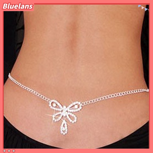 Bluelans Women Sexy Glittery Rhinestone Butterfly Dance Body Belly Waist Chain Gift