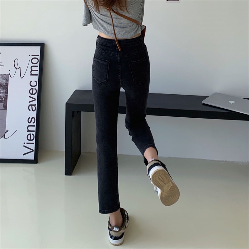 New 9/10 hitam korean style stretch jeans pants high straigh import