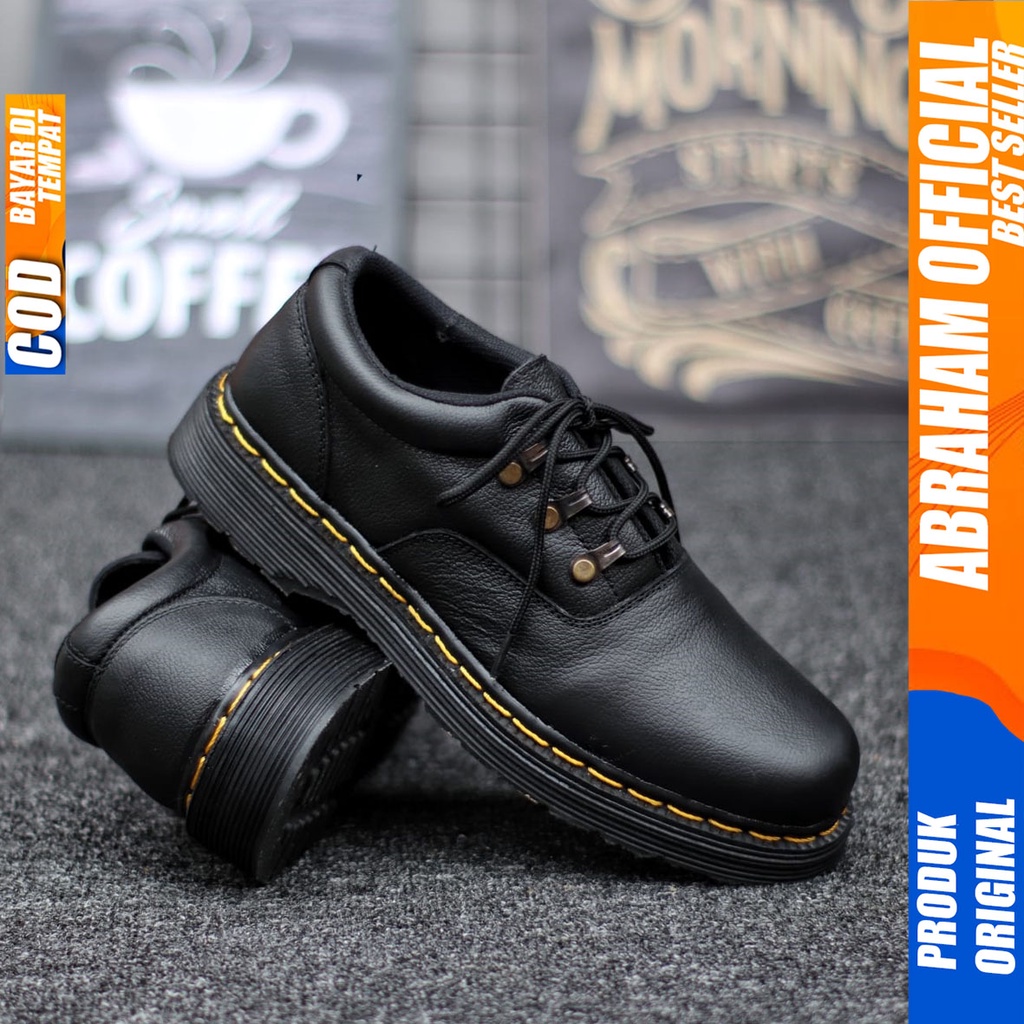 Sepatu Formal Loafer Low Boots Docmart Kulit Asli Hitam Kerja Pria Abraham Vidoc