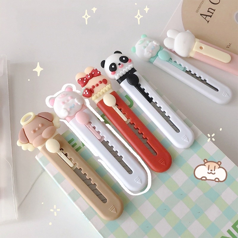 

mini cutter warna pastel lucu dengan karakter hewan cute pembuka kardus paket silet kecil anjing dog rabbit bunny kelinci panda cute kawaii murah lucu