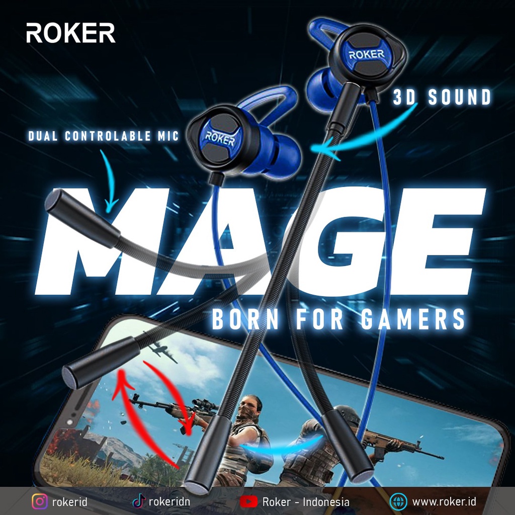 ROKER MAGE Headset Gaming SuperBass Hifistereo With MicroPhone Super Bass In-Ear Earphone with Microphone