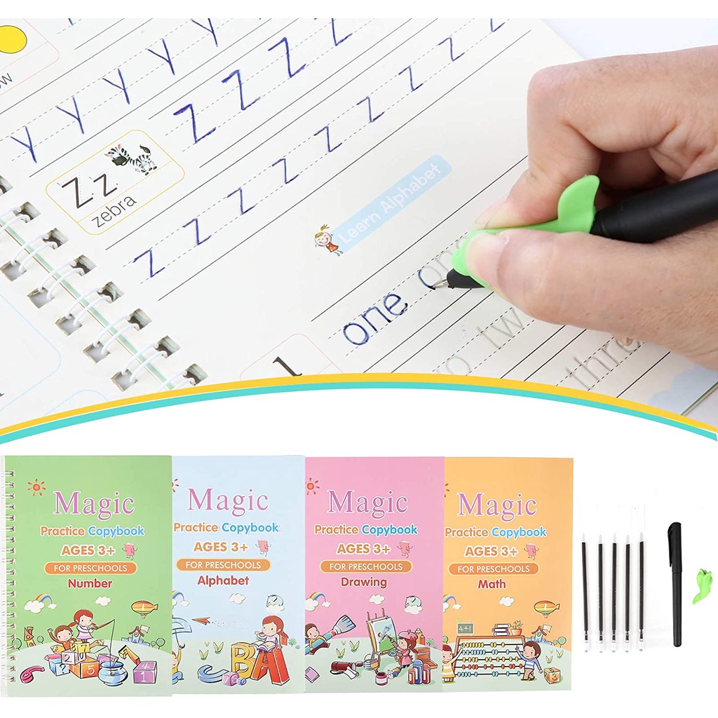 

Sank Magic Book Reusable Practice Copy Book For PreSchool - Buku Magic Set 4pcs Free Pen