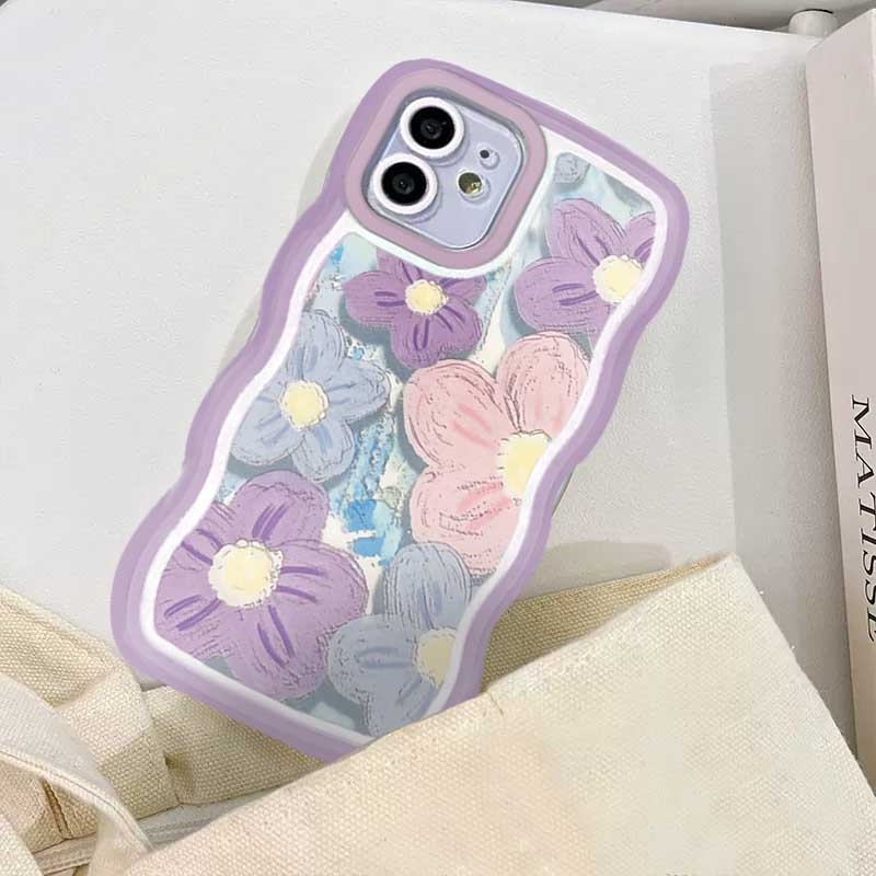 Case TPU Motif Lukisan Minyak Bunga Ungu Untuk iPhone 14 14 Pro MAX 11 Pro 11 Pro MAX 12 12 Pro 12 Pro MAX iPhone 13 Pro MAX X XR XS MAX 6 6S 7 8 Plus SE 2020 Case DGX