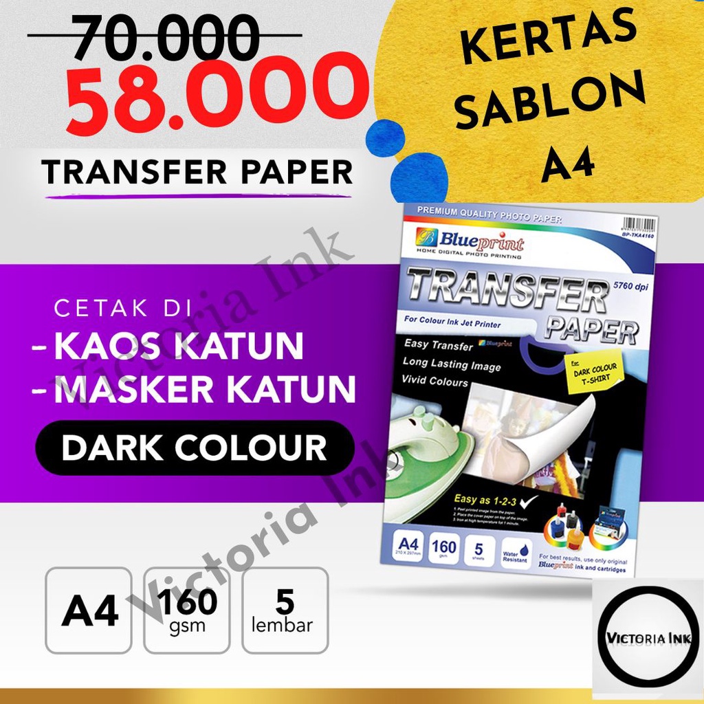 Kertas Transfer Paper Sablon Kaos Hitam BLUEPRINT Transfer Paper Dark Blueprint A4