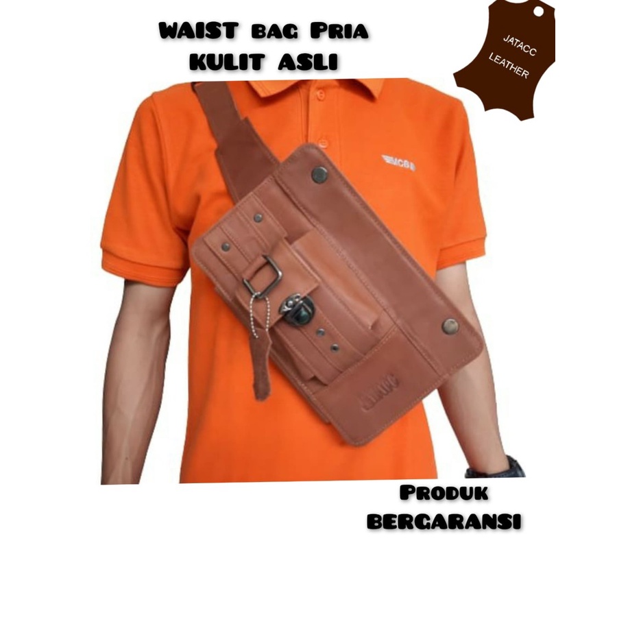 Tas pria dewasa model sling bag kulit asli JATACC/ waist bag pria kulit asli