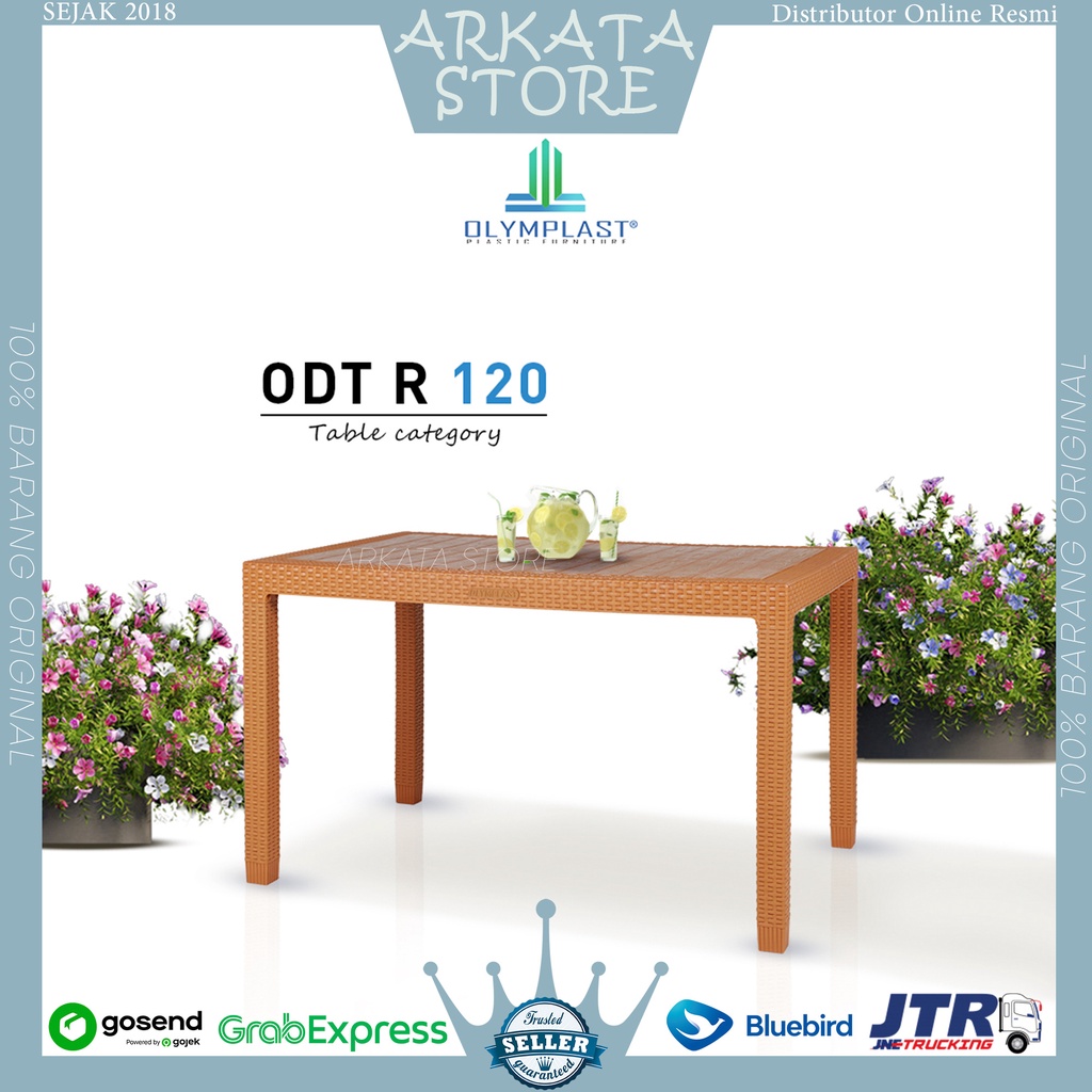 ODT 120 -MEJA MAKAN PANJANG PLASTIK ANYAMAN ROTAN  OLYMPLAST KNOCKDOWN / MEJA MAKAN OUTDOOR / MEJA T