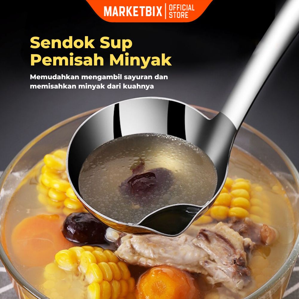 MARKETBIX Sendok Sup Centong Sayur Pemisah Minyak Bahan Stainless Gagang Panjang / Filter Oil Spoon Sup