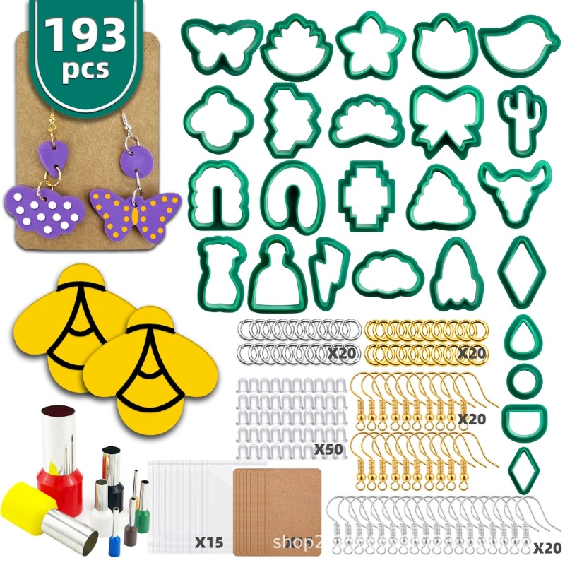 193pcs / Set Pemotong Polymer Clay Dengan Kait Untuk Membuat Perhiasan Anting Kartu