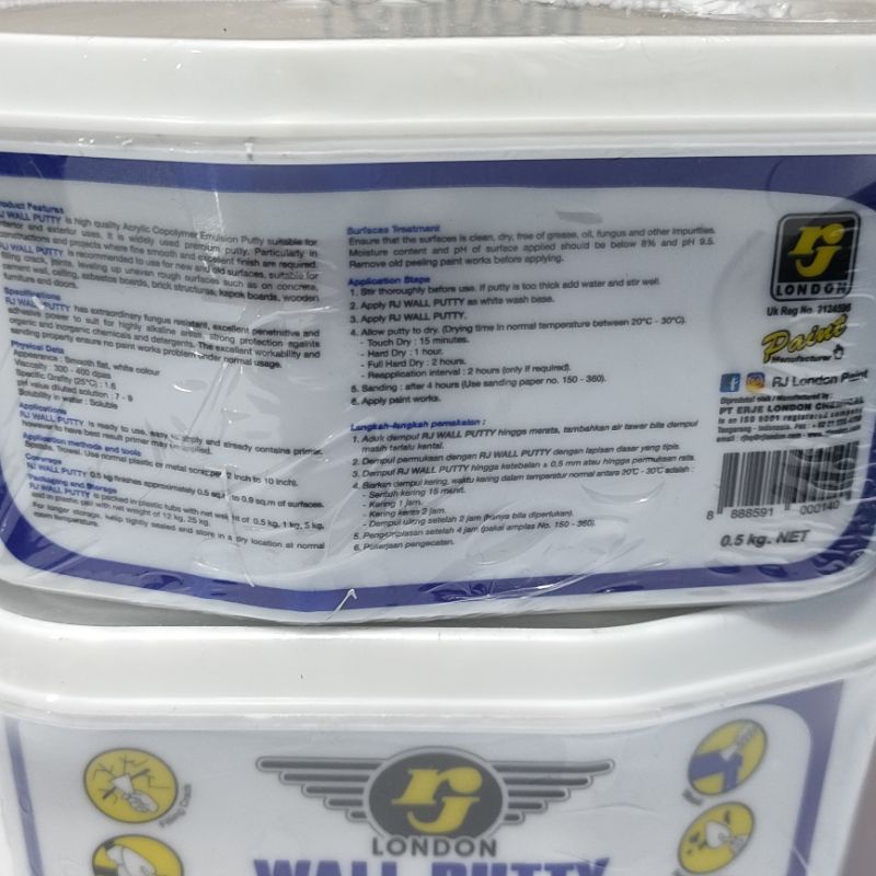 Dempul RJ London Wall Putty 0.5kg /500 gram Dempul Motor Mobil Sepeda Tembok Plamir Kayu Asbes gypsum bata Dll