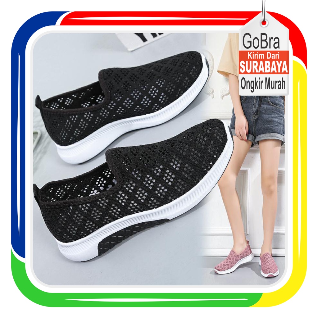 Gobra ♕ SEP009 (Tanpa Kotak) Sepatu Sneakers Wanita Lubang Lubang Kecil Ringan Sporty Model Korea Fashion Casual Olahraga Santai Sport Import