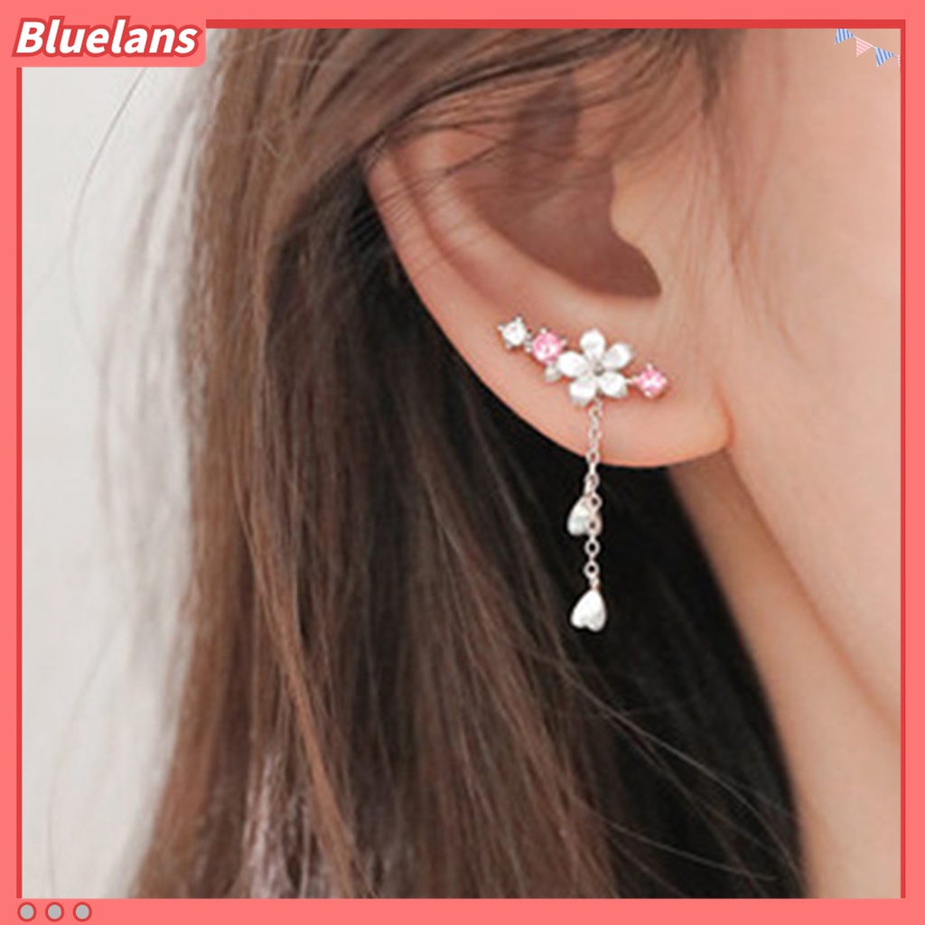 1 Pasang Anting Kait Gantung Desain Hati Cherry Blossom Bahan Alloy Hias Berlian Imitasi Untuk Liburan