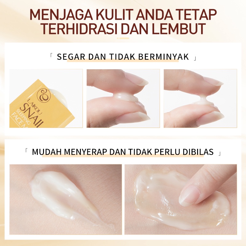 LAIKOU Sleeping Mask Siput Tanpa Bilas Krim Malam Meringankan Garis-garis Halus Kerutan 20 pcs