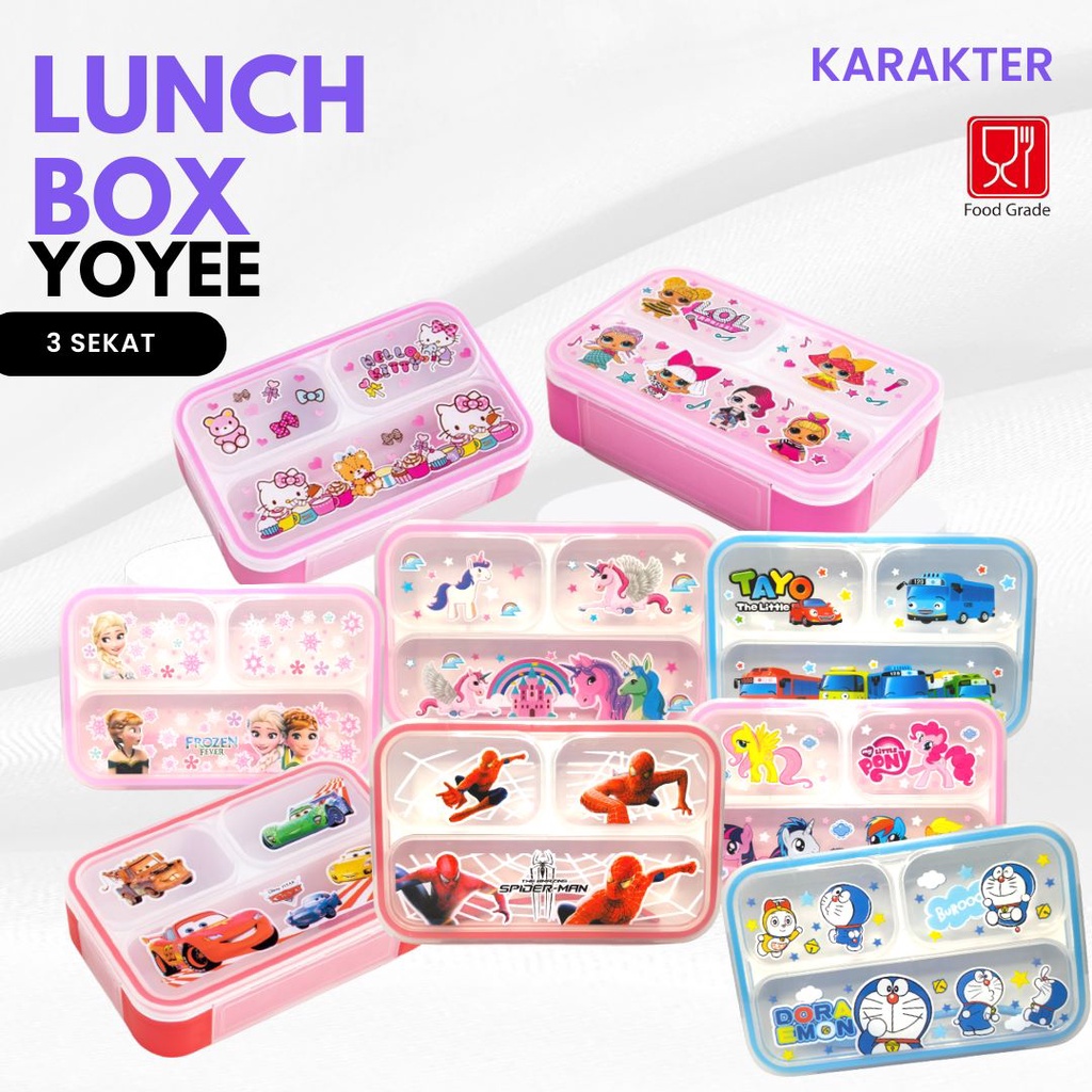 PROMO TERBARU!! Kotak Makan 3 Sekat Lunch box Yoyee Anak Karakter BPA FREE