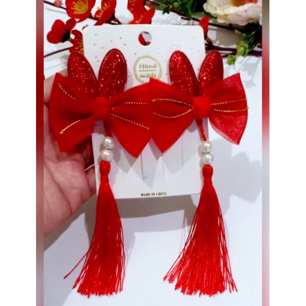 Pita Imlek /pita rambut anak Imlek /jepitan rambut pita merah