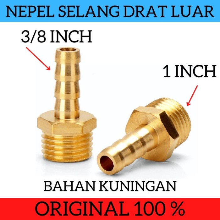 Nepel Selang Kuningan Drat LUAR 1 inch x 3/8 inch Konektor Selang