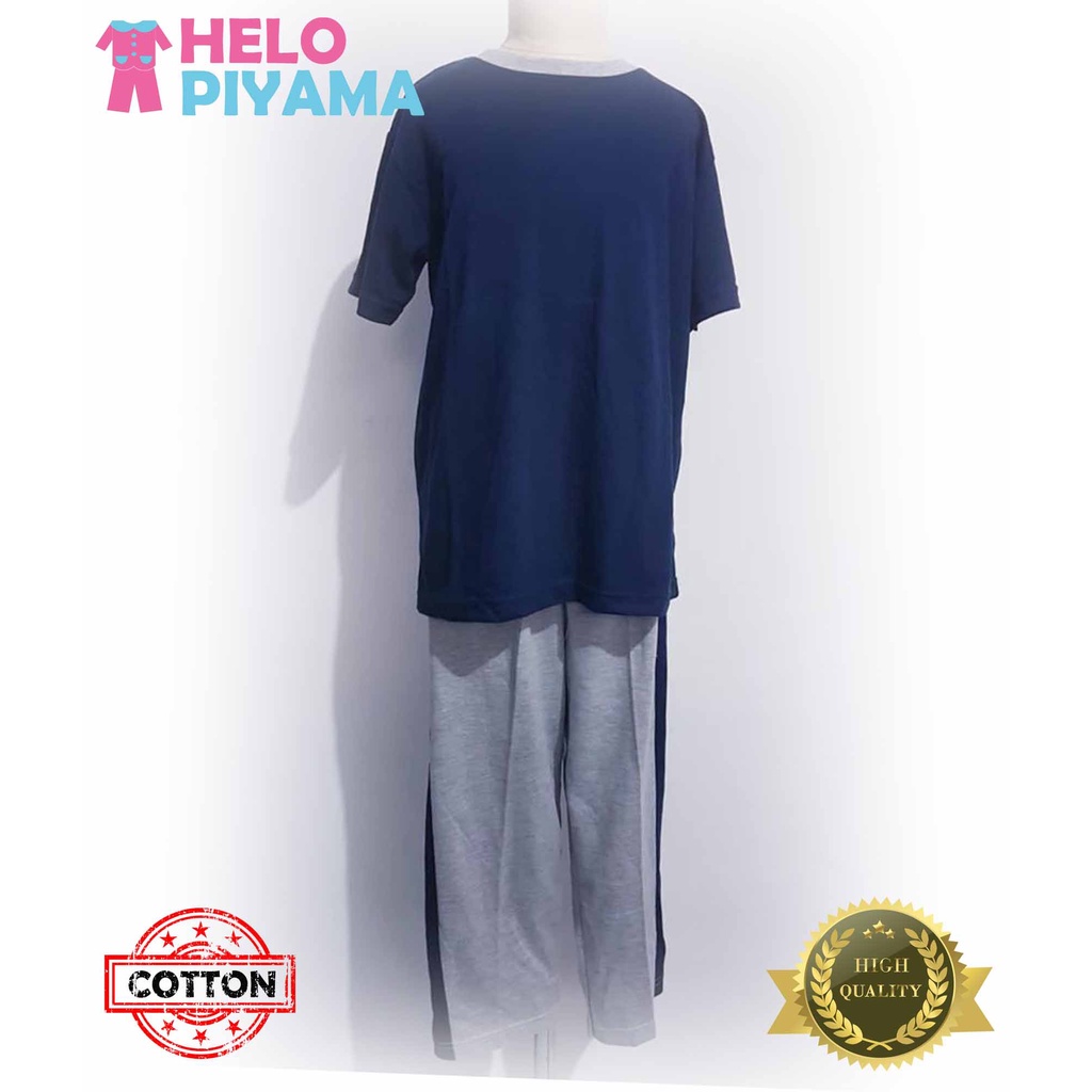 Helo Piyama - Baju Tidur Stelan Kaos Anak Cowok Biru Navy Polos