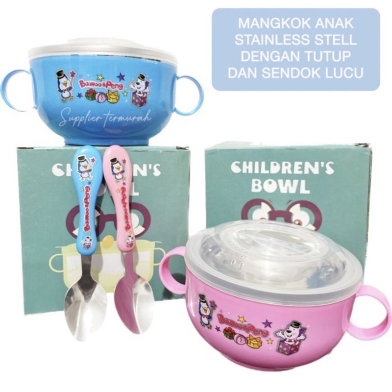 Mangkok Browl Set children’s Stainless - Mangkok Anak karakter + Sendok - Mangkok Anak karakter