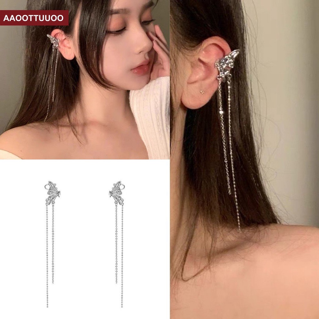 Fairy Butterfly Anting Klip Jepit Gantung Telinga Wanita Desain Sayap Kupu-Kupu