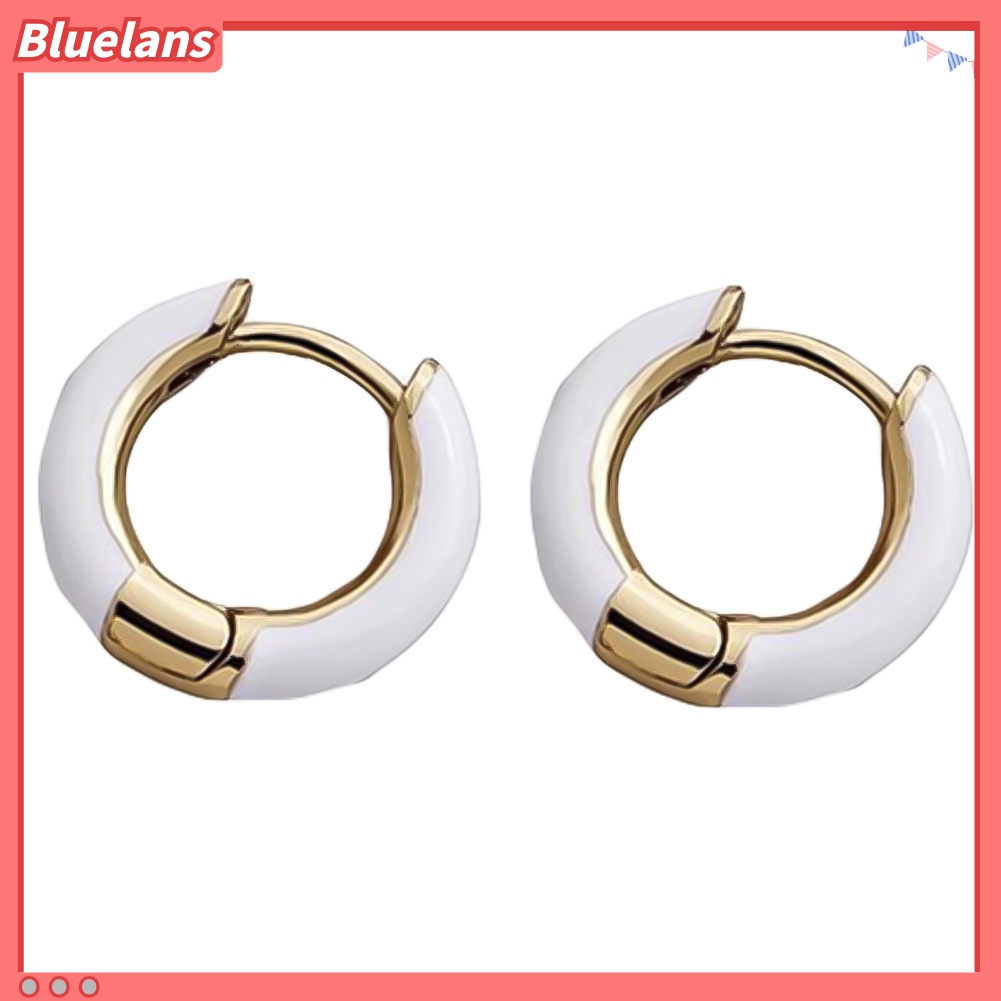 Bluelans Women Fashion Color Block Circle Charm Enamel Huggie Earrings Party Jewelry Gift