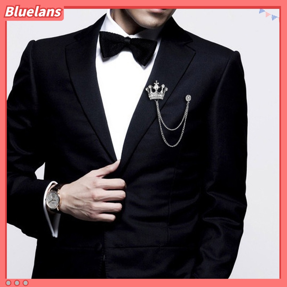 Bluelans Unisex Crown Shape Brooch Tassel Chain Lapel Pin Retro Corsage Suit Accessory