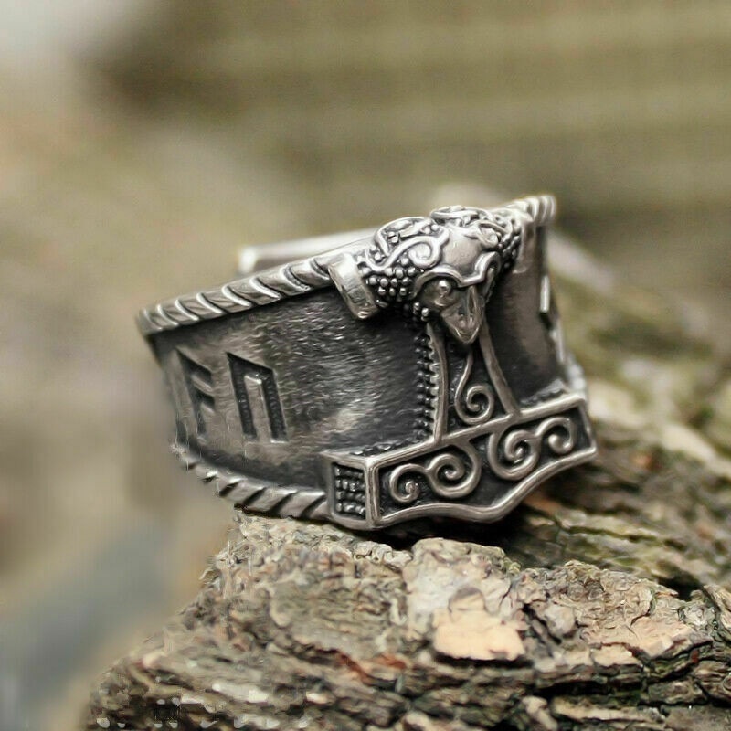 Cincin Pria Desain Palu Viking Gaya Vintage Nordic Rock Untuk Pesta / Hadiah