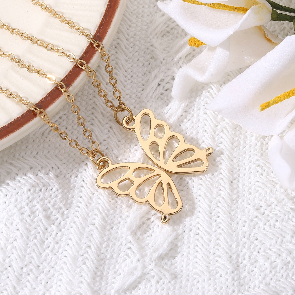 2pcs / set Kalung Rantai Liontin Butterfly Bahan Metal Warna Gold Silver Untuk Pria Dan Wanita