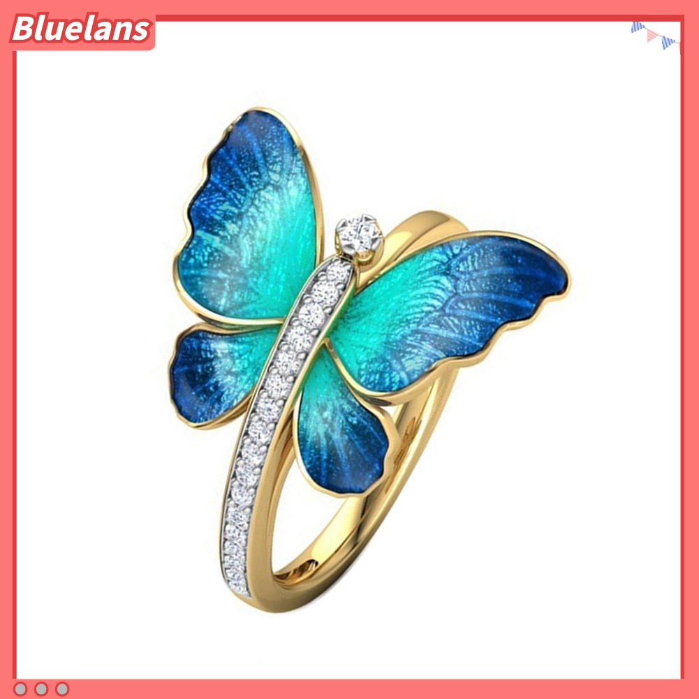 Perhiasan Cincin Jari Wanita Bentuk Kupu-Kupu Aksen Berlian Imitasi Untuk Pesta Pertunangan