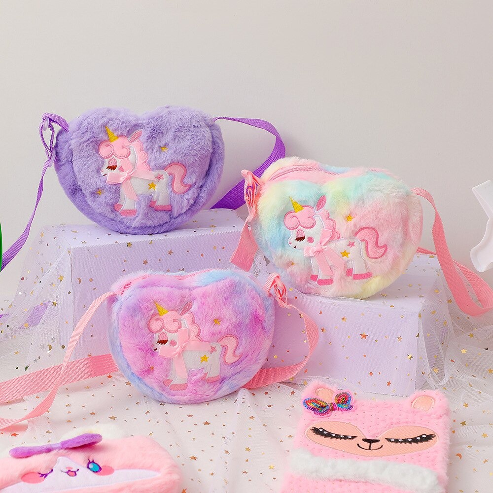 Tas Selempang Unicorn Bulu Sling Bag Motif HATI tas jalan jalan anak lucu, berkualitas dan menggemaskan untuk kado ultah