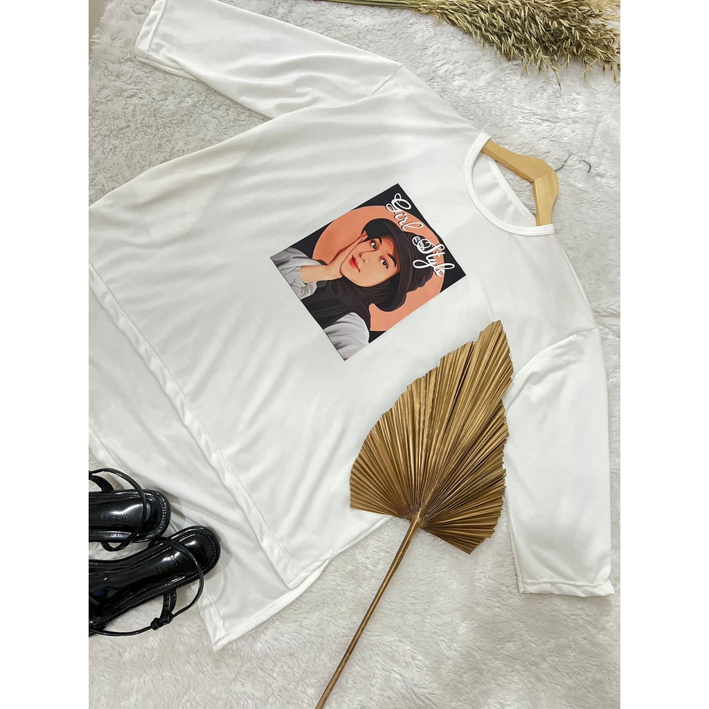 Baju Atasan wanita over size /Kaos Wanita/Atasan Wanita/Kaos wanita Lengan Panjang MOTIF GAMBAR WANITA HIJAB/HIJAB  STYLE 2022/pakaian wanita terbaru 2022