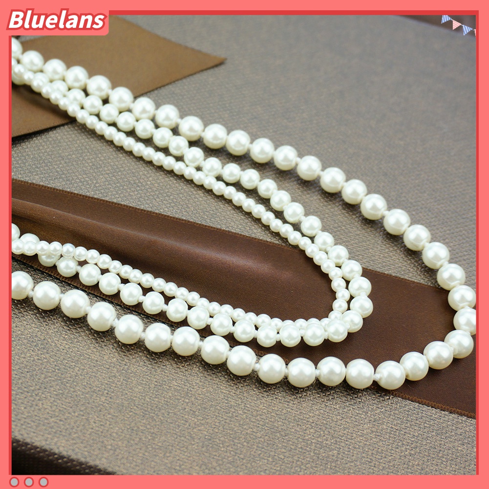 Kalung Panjang Multilayer Aksen Mutiara Tiruan Untuk Wanita