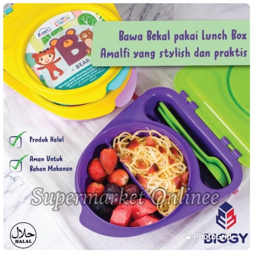 Lunch Box Set Amalfi Wadah Box Kotak MakanAn Kado Souvenir Ultah Tempat Bekal Bonus Sendok &amp; Garpu kotak bekal anak tempat makan telur sosis shusi korea food