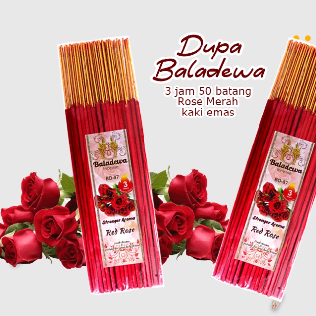 Dupa/Hio Wangi Harum Red Rose Merah Baladewa 3 Jam Kaki Emas 50 Stick