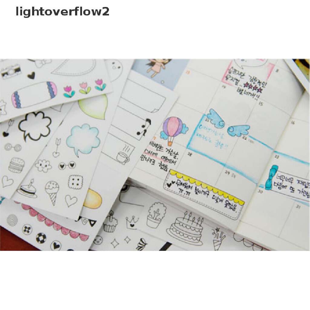 (lightoverflow2) 6 Lembar Stiker Kertas Motif Kartun Untuk Dekorasi Kalender / Scrapbook / Diary / Planner