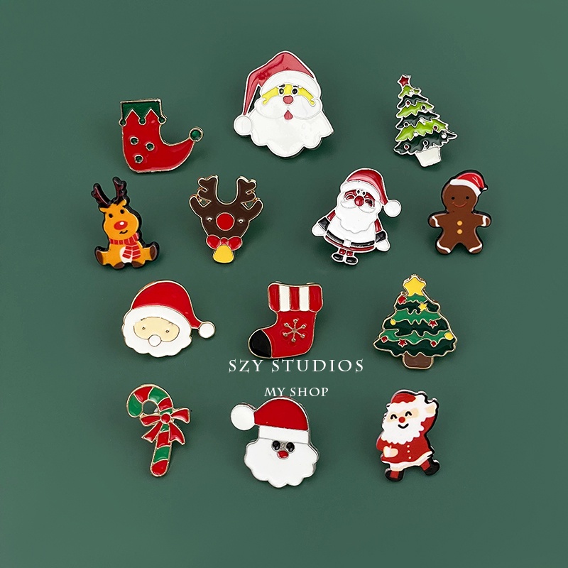 Bros Pin Desain Kartun Santa Claus Natal Bahan Metal Gaya Jepang Untuk Wanita