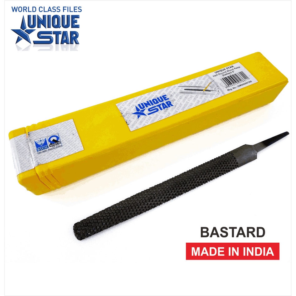 UNIQUE STAR Half Round Wood Rasp Bastard 8 Inch - Kikir Kayu 1/2 Bulat Kasar - INDIA