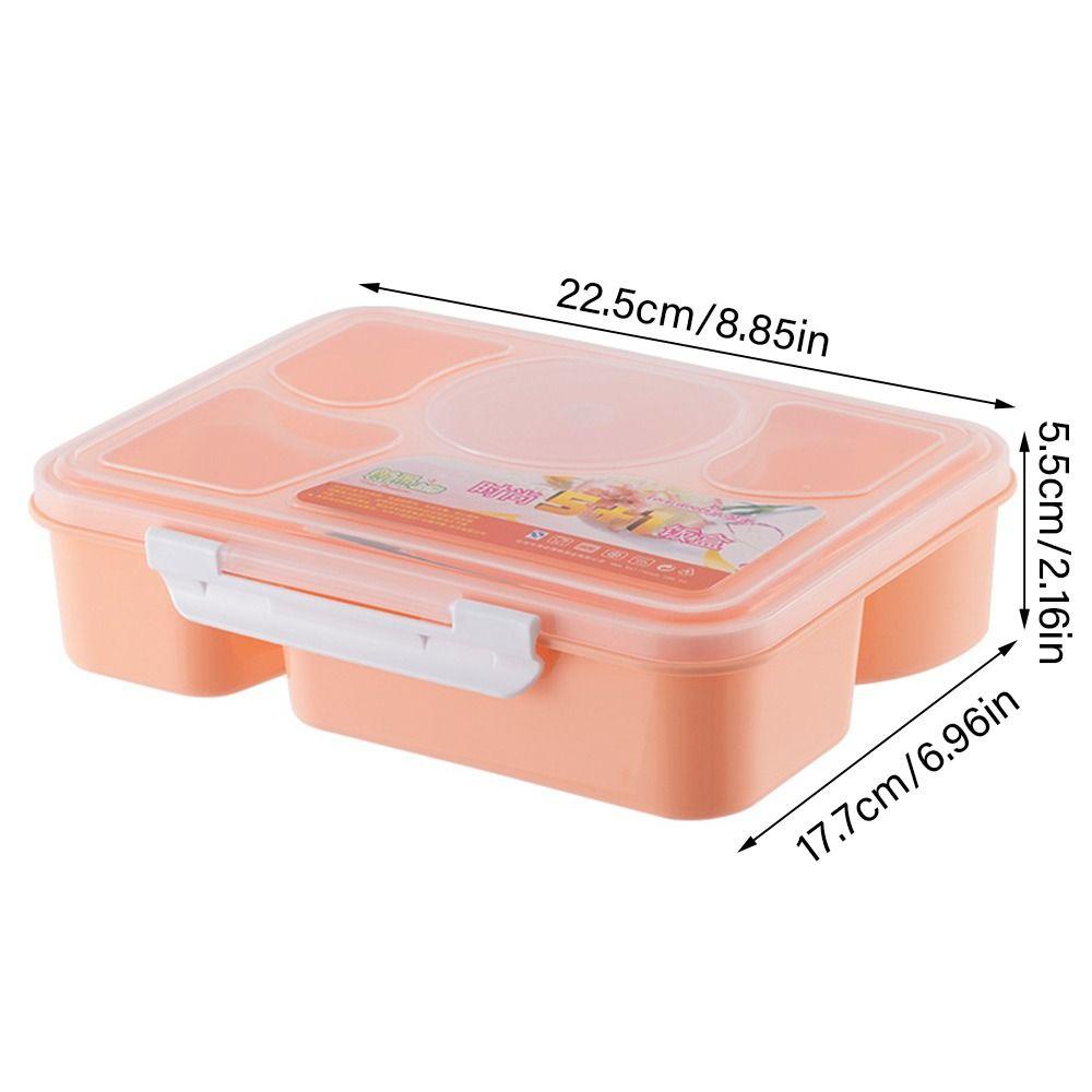 Solighter Five Grids Lunch Box Plastik Sealed Waterwash Kapasitas Tinggi Bento Box