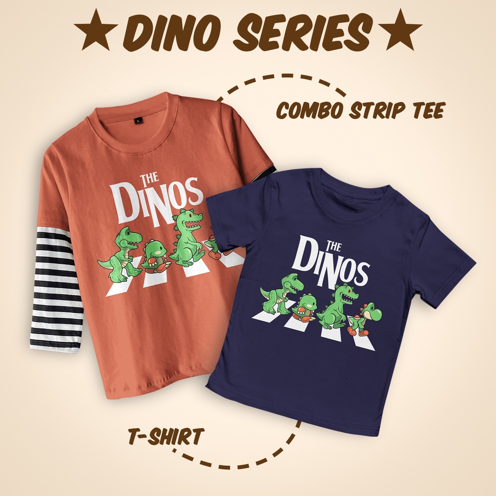 Kaos Anak Terbaru Lengan Sambung Strip Tshirt Anak Unisex Motif The Dinos