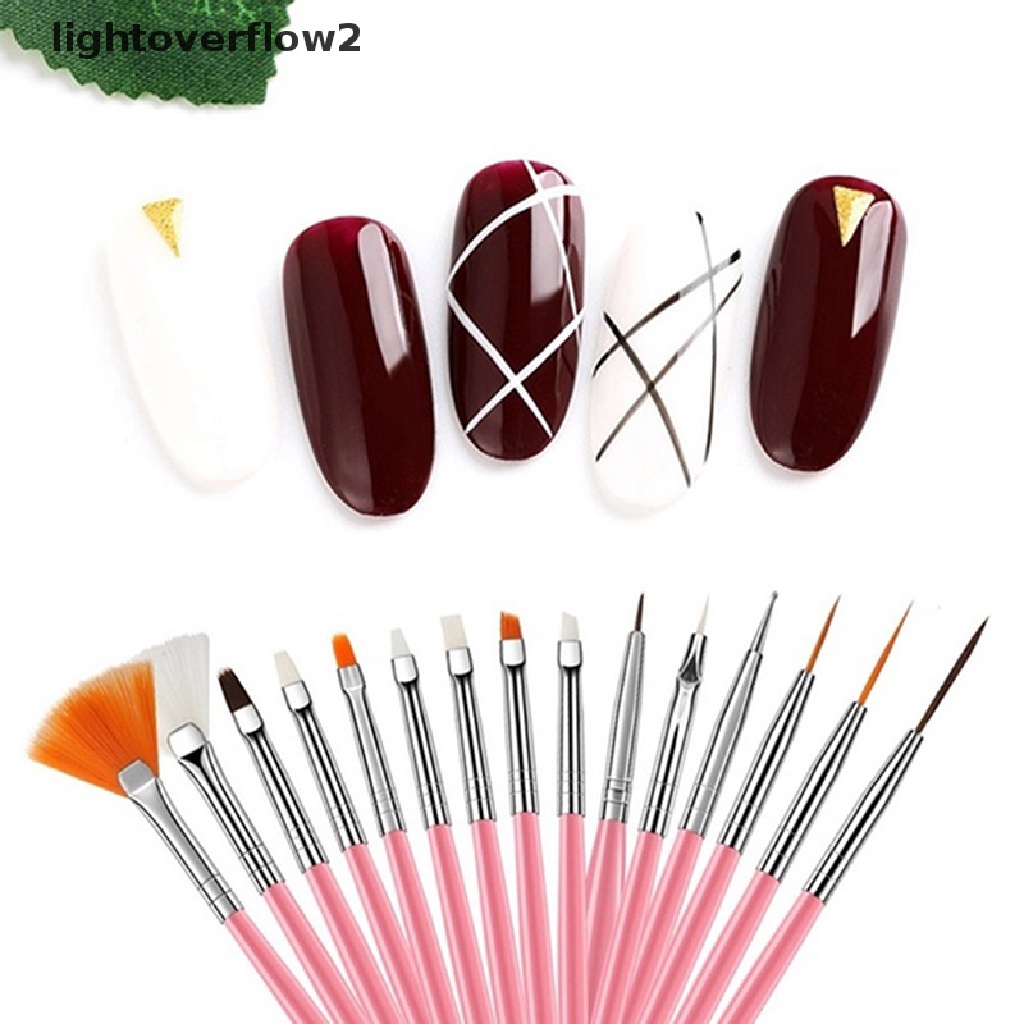 (lightoverflow2) 15 Pcs / Set Kuas Lukis Kutek Gel DIY Untuk Nail Art