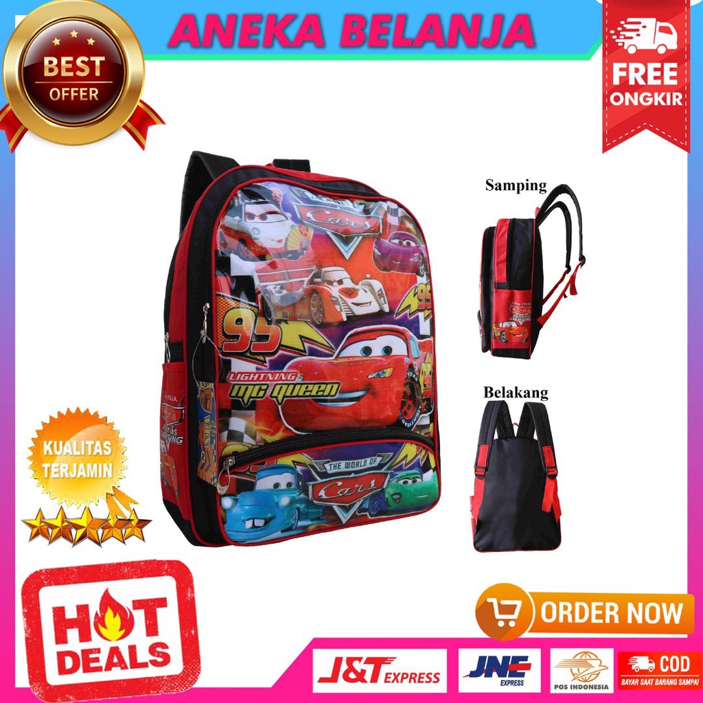 Tas Ransel Sekolah Anak Cowok Cars Lucu Warna Hitam Merah Murah Bagus