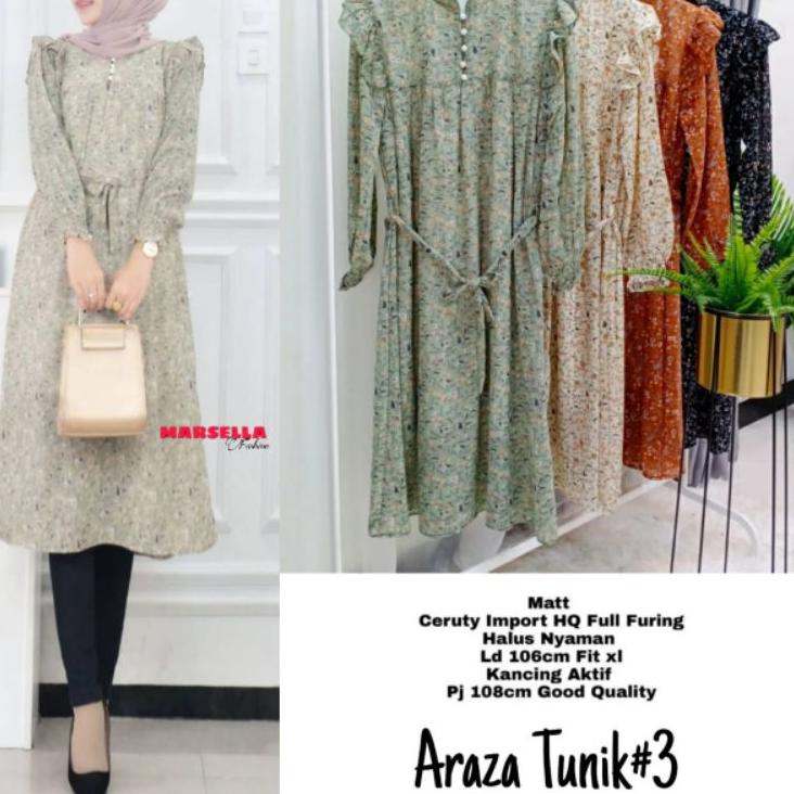 araza long tunik marsela tunik ceruty tunikmotif bunga baju atasan wanita kekinian gasper wanita tun
