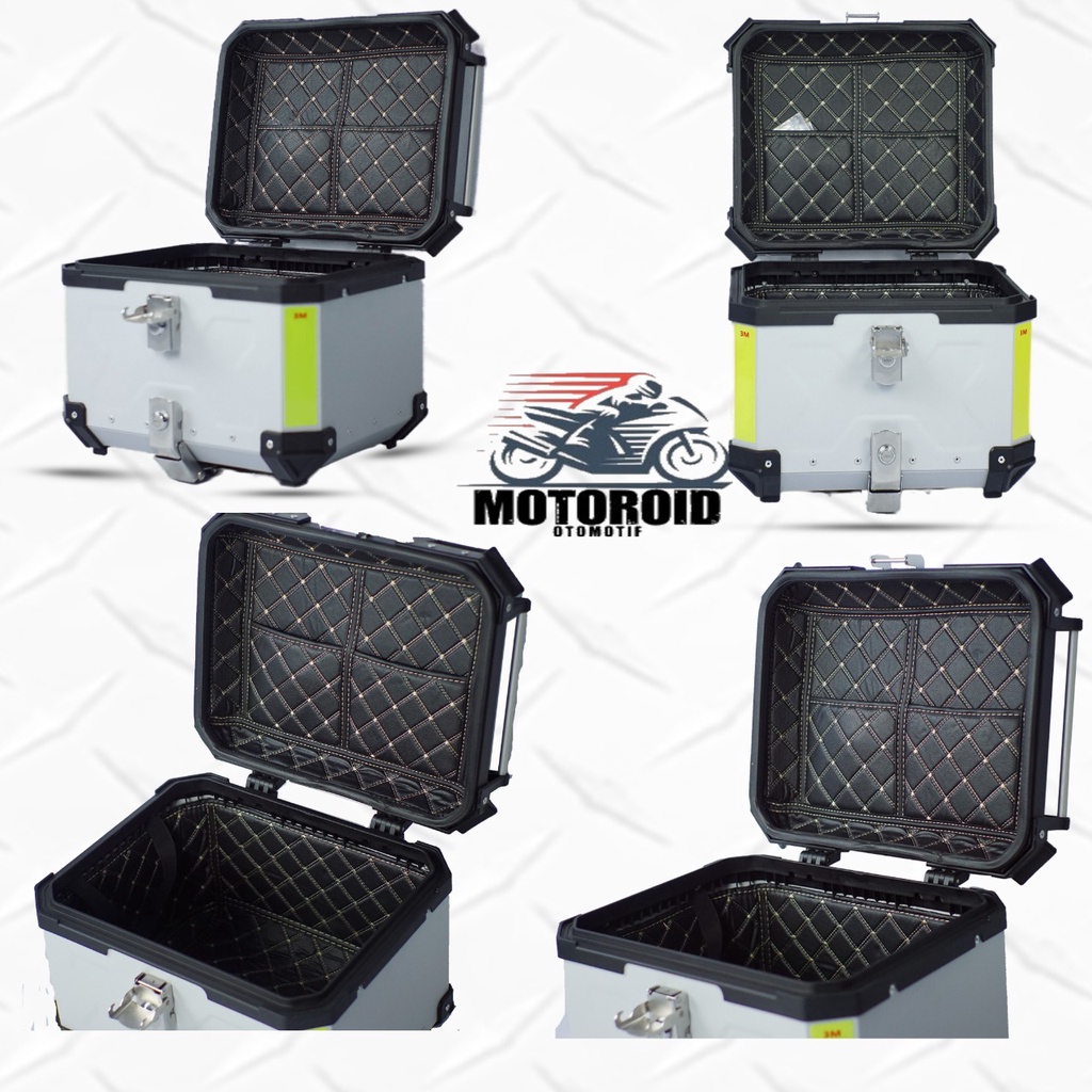 Top box motor pannier alumunium impor 45 liter kunci model x + breket base plate