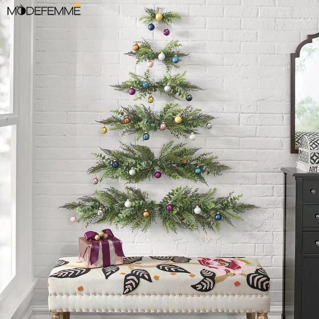 1Set Wall Mounted Christmas Tree New Year Decoration Supplies Plastic Tree Hanging Decoration Artificial Wall Hangings with Christmas Balls Simulated Christmas Tree Decoration